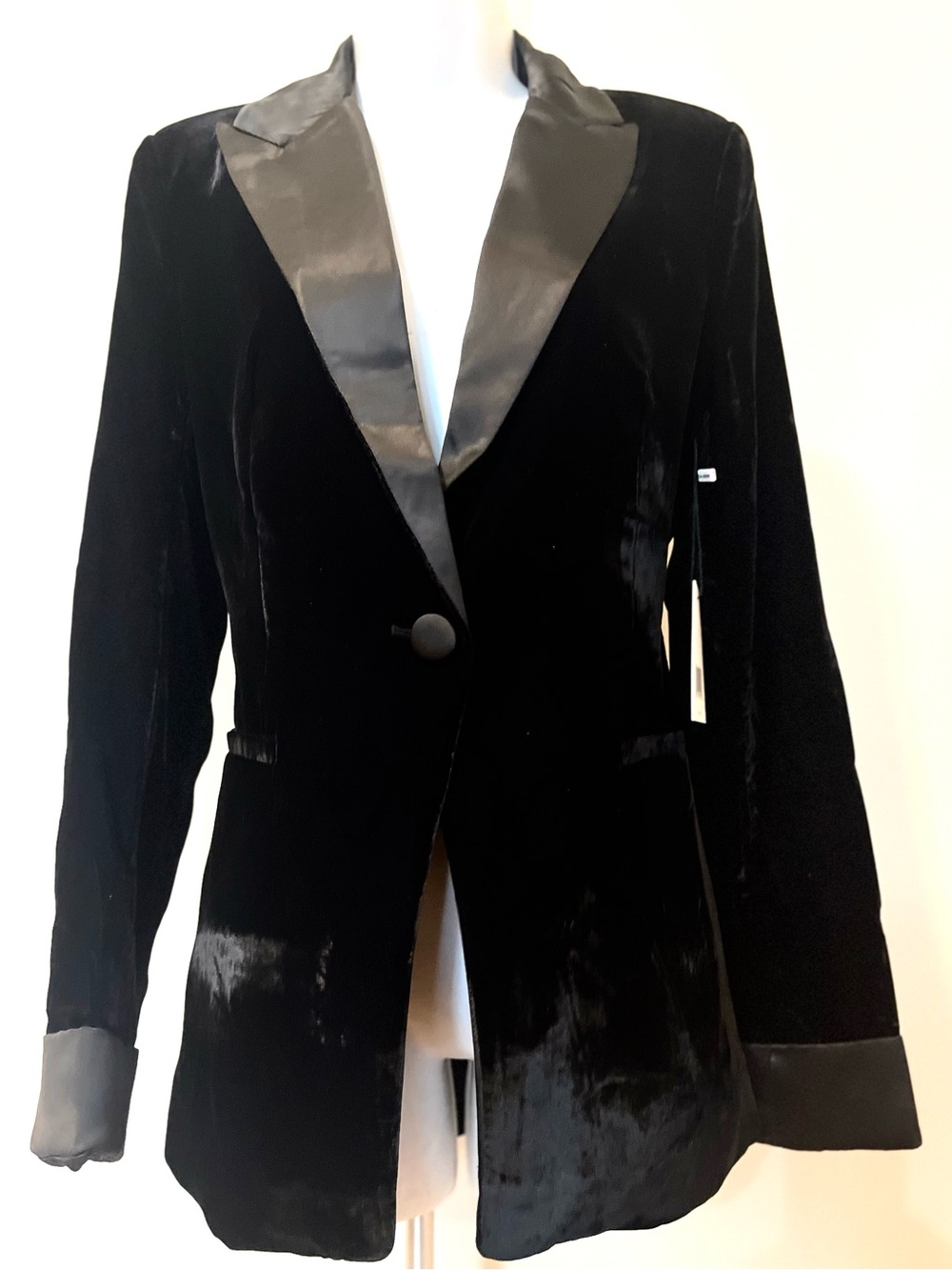 $400 JASON WU Black Velvet Satin Lapel Tailored One Button Blazer M - Picture 2 of 15